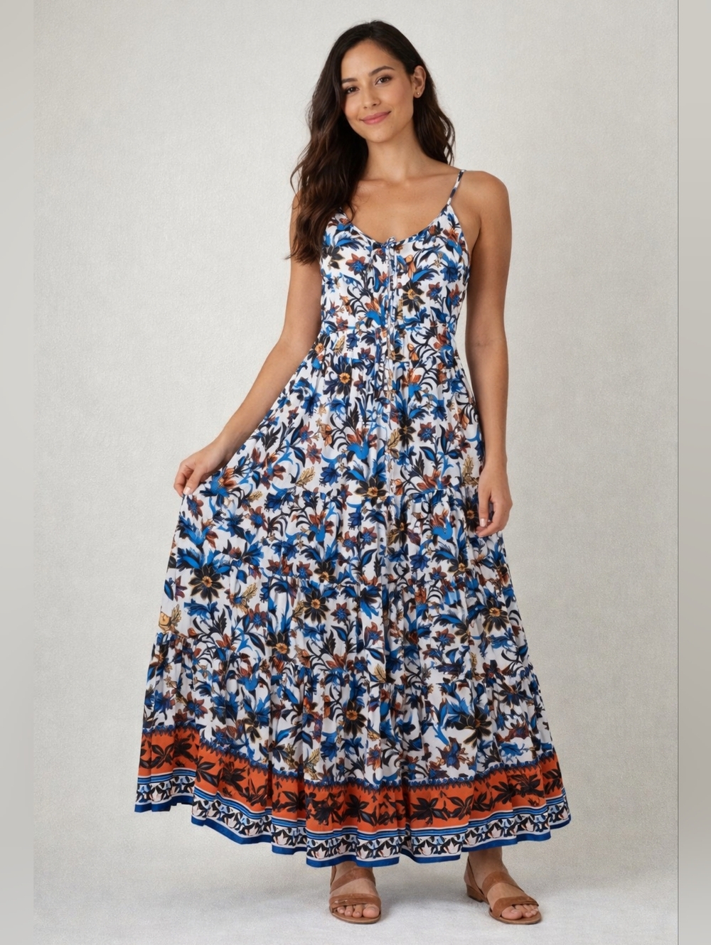 BOG Colective Elegant Floral Maxi Dress with Spaghetti Straps Size Small.